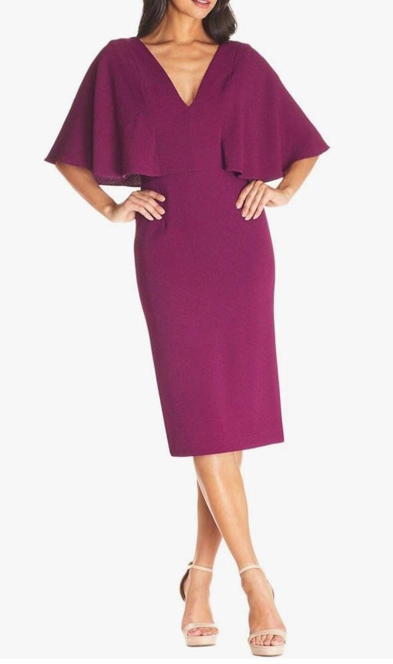 Dress the Population Louisa Flutter Sleeve V-Neck Midi Magenta Dress Size Small